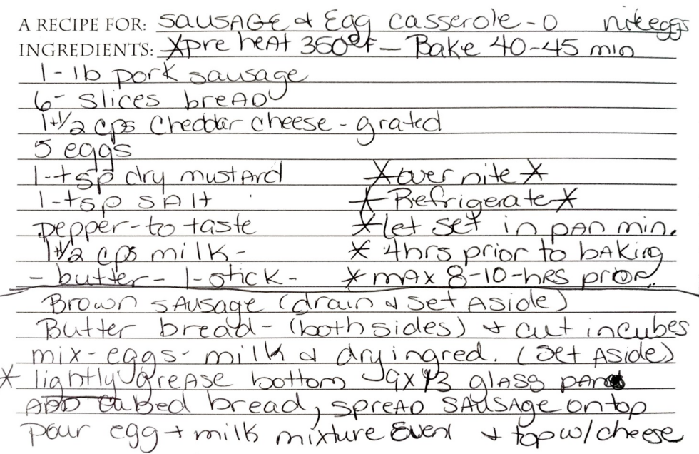 Sheila’s Sausage and Egg Casserole